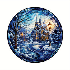Christmas Snowman Suncatcher Stained Glass Window Hanging