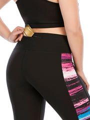 Colorblock Print Yoga Leggings With Pocket