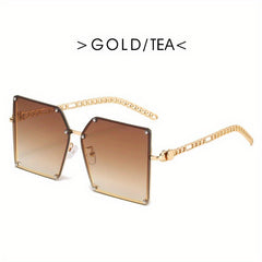 Square Sunglasses Rivet Decor Gradient Glasses UV400