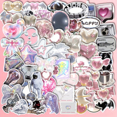 55pcs Pink Silvery Graffiti Stickers Pack for Kids Laptop Bike Notebook Decor