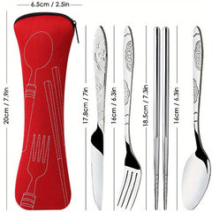 4 Pcs Stainless Steel Set Portable Utensils with Suitcase