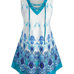 Paisley Print Criss Cross Tank Top High Stretch Plus Size Tank