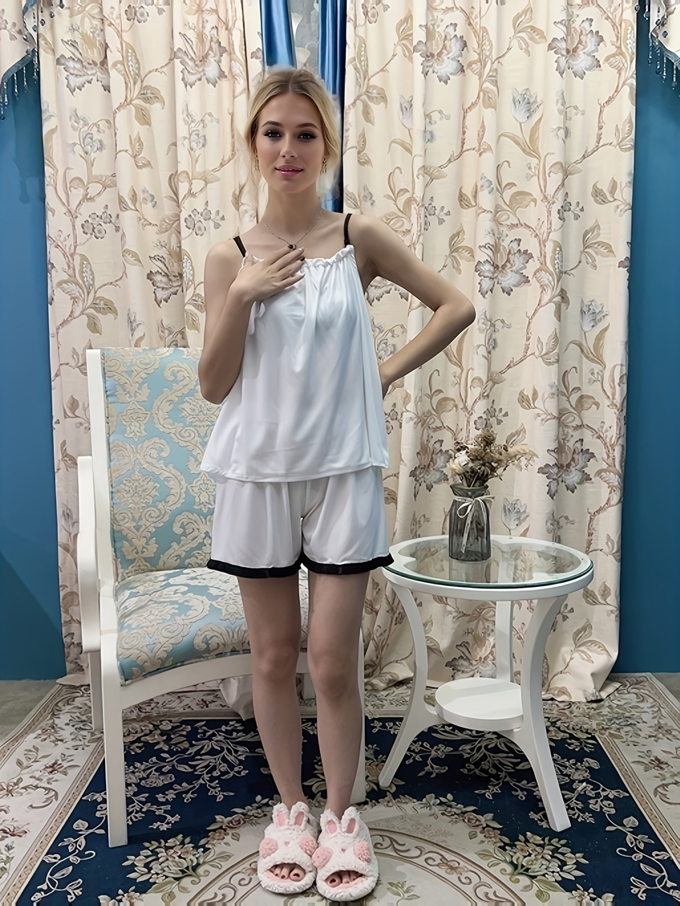 Cami Top & Shorts Pajama Set Elastic Waistband Women's Sleepwear