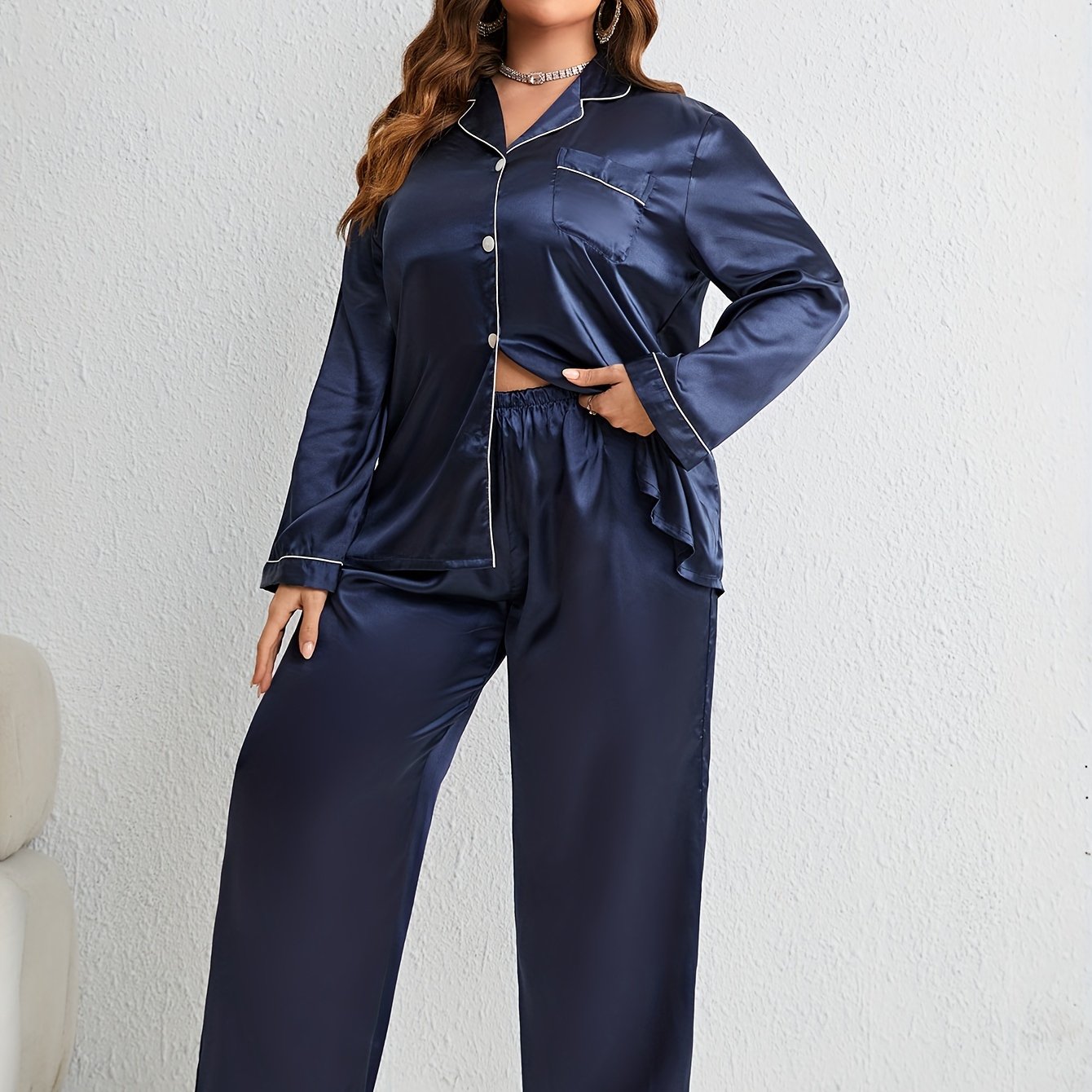 Satin Pajama Set Women's Shirt & Pants 2 Piece Lounge