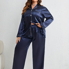 Satin Pajama Set Women's Shirt & Pants 2 Piece Lounge