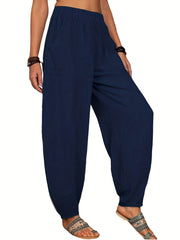 Baggy Pants With Pockets Elastic Waist Women's Clothing