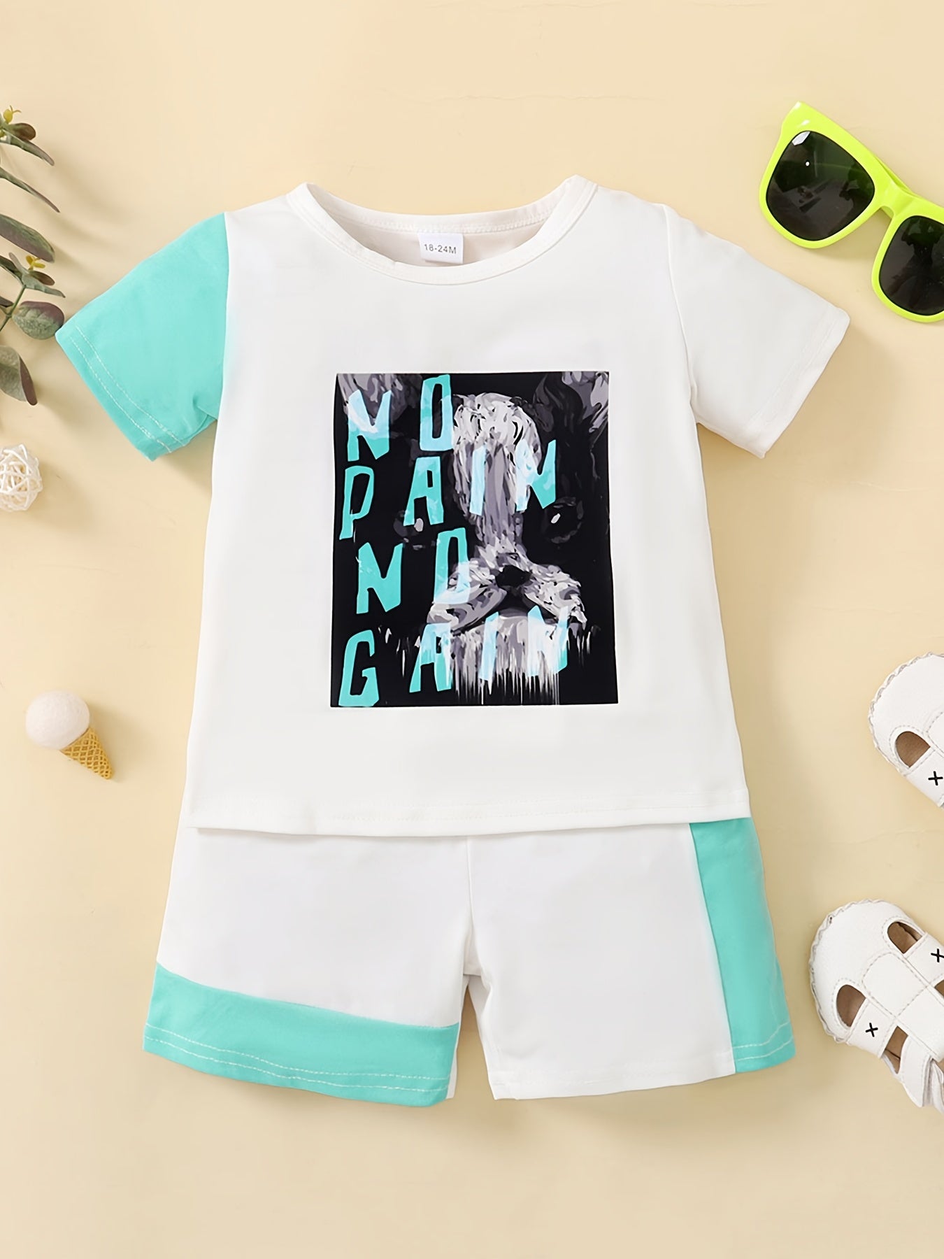 Boys Cotton Graphic Tee Matching Shorts Set Kids Summer Clothes