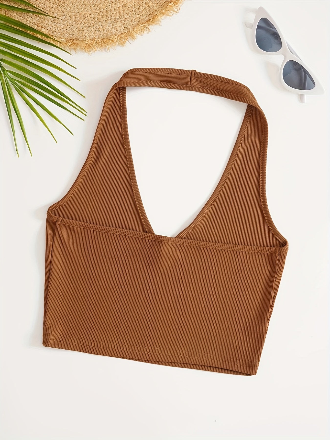 Ribbed Halter Neck Camisole Women's Vest Top