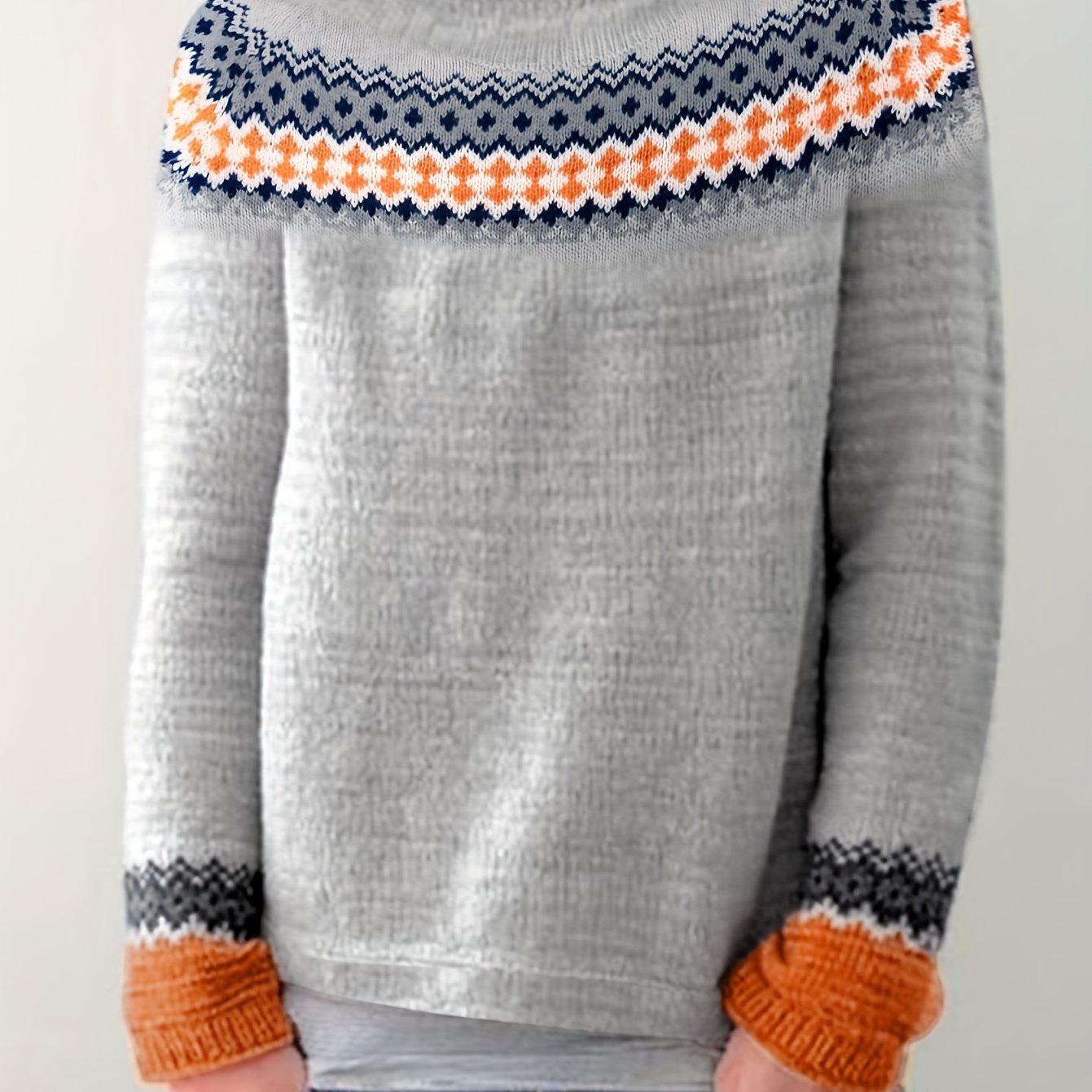 Block Crew Neck Pullover Sweater Long Sleeve Casual Knitwear