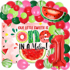 Watermelon Theme Birthday Decorations + Number 1 Foil Balloons