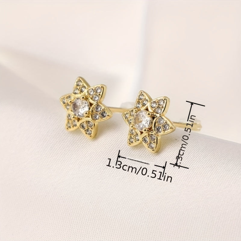 Hexagonal Star Zircon Earrings - Fashionable Copper Micro Inlay