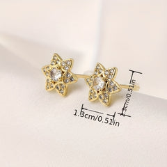 Hexagonal Star Zircon Earrings - Fashionable Copper Micro Inlay
