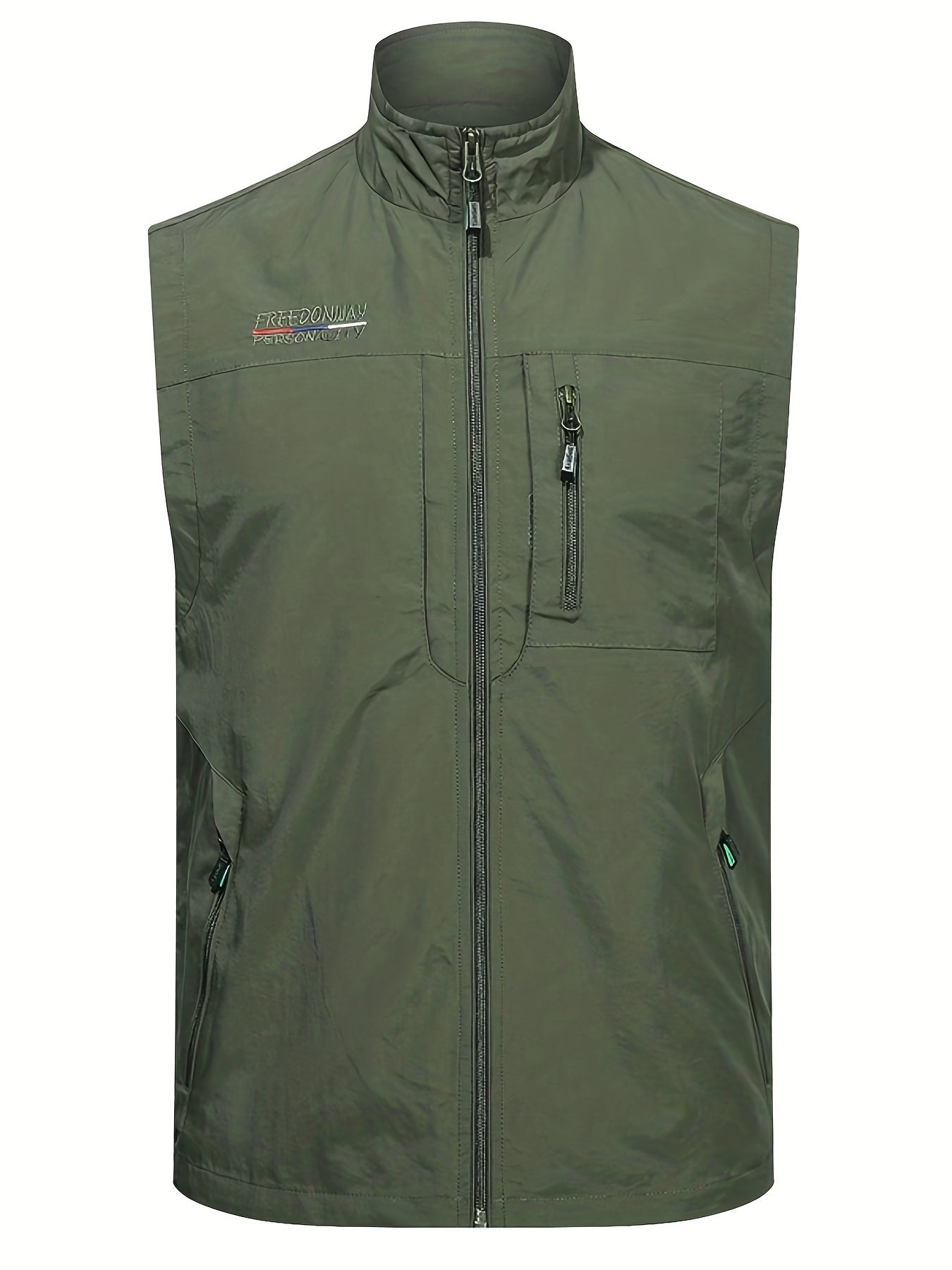Men's Zipper Pockets Cargo Vest, Stand Collar Zip Up Vest