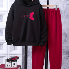 Boy's Gamepad Pattern Outfit 2pcs Hoodie & Sweatpants Set for Spring Fall