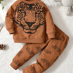 Boys Print Crew Neck Sweatshirt Trousers Set