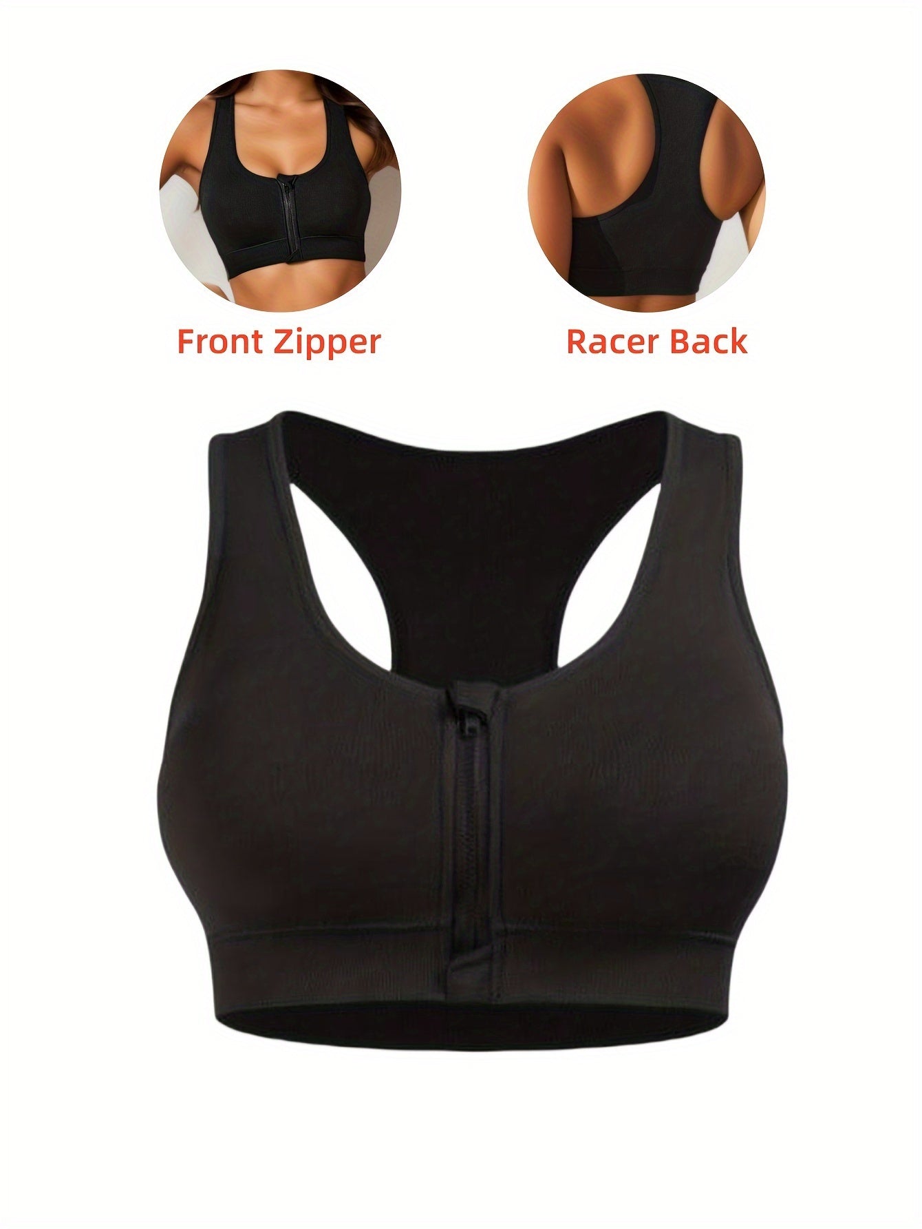 Women's Zipper Sports Tank Top Running Fitness Bra