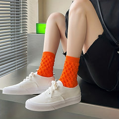 10 Pairs Comfy Solid Textured Mid Tube Women's Socks