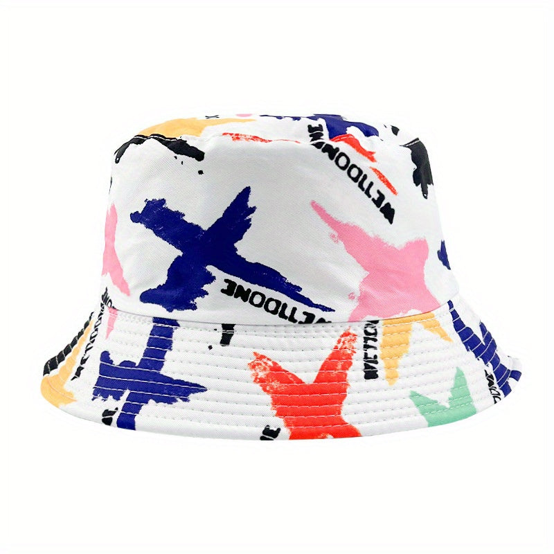 Graffiti Print Reversible Bucket Hat Hip Hop Unisex Couple Basin Hat