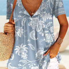 Vacay Blouse Women's Plus Floral Print Button Up Blouse