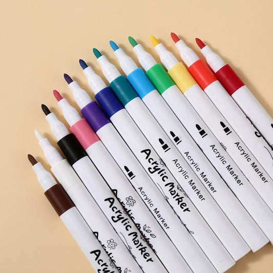 Acrylic Paint Pen Set 12 24 Colors Waterproof & Non Toxic Washable