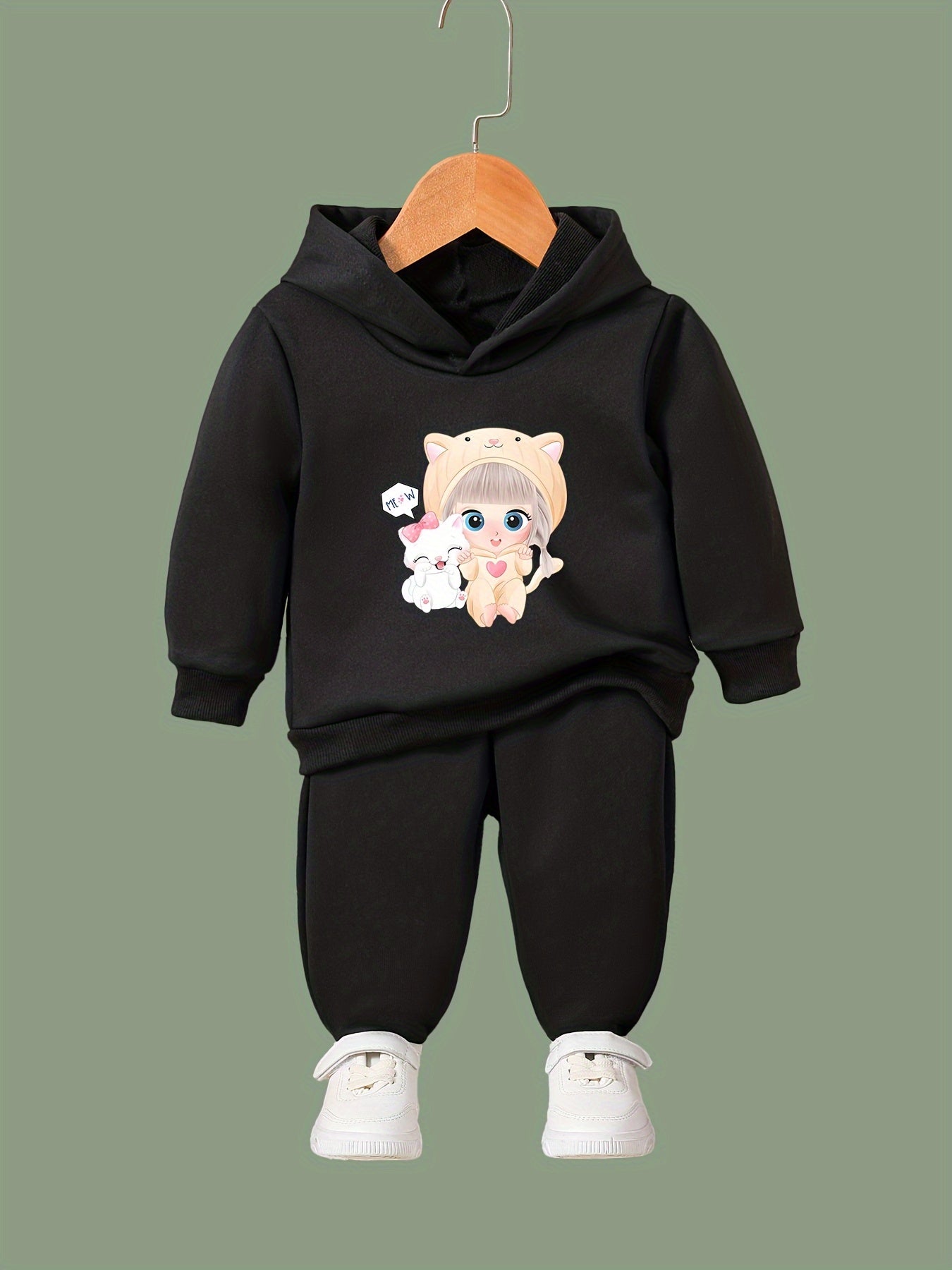 Cartoon Girl Print 2pcs Girls Outfits For Sports Spring Fall Outdoor Gift