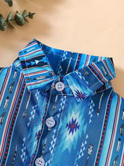 Boys Geo Print Short Sleeve Shirt for Beach Vacation