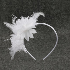 Vintage Bridal Headpiece with Feather Mesh Hairband & Beaded Flower Veil Clip