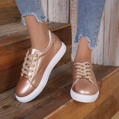 Flower Pattern Skate Shoes Metal Decor Lace Up Flat Shoes Low Top Casual Sneaker