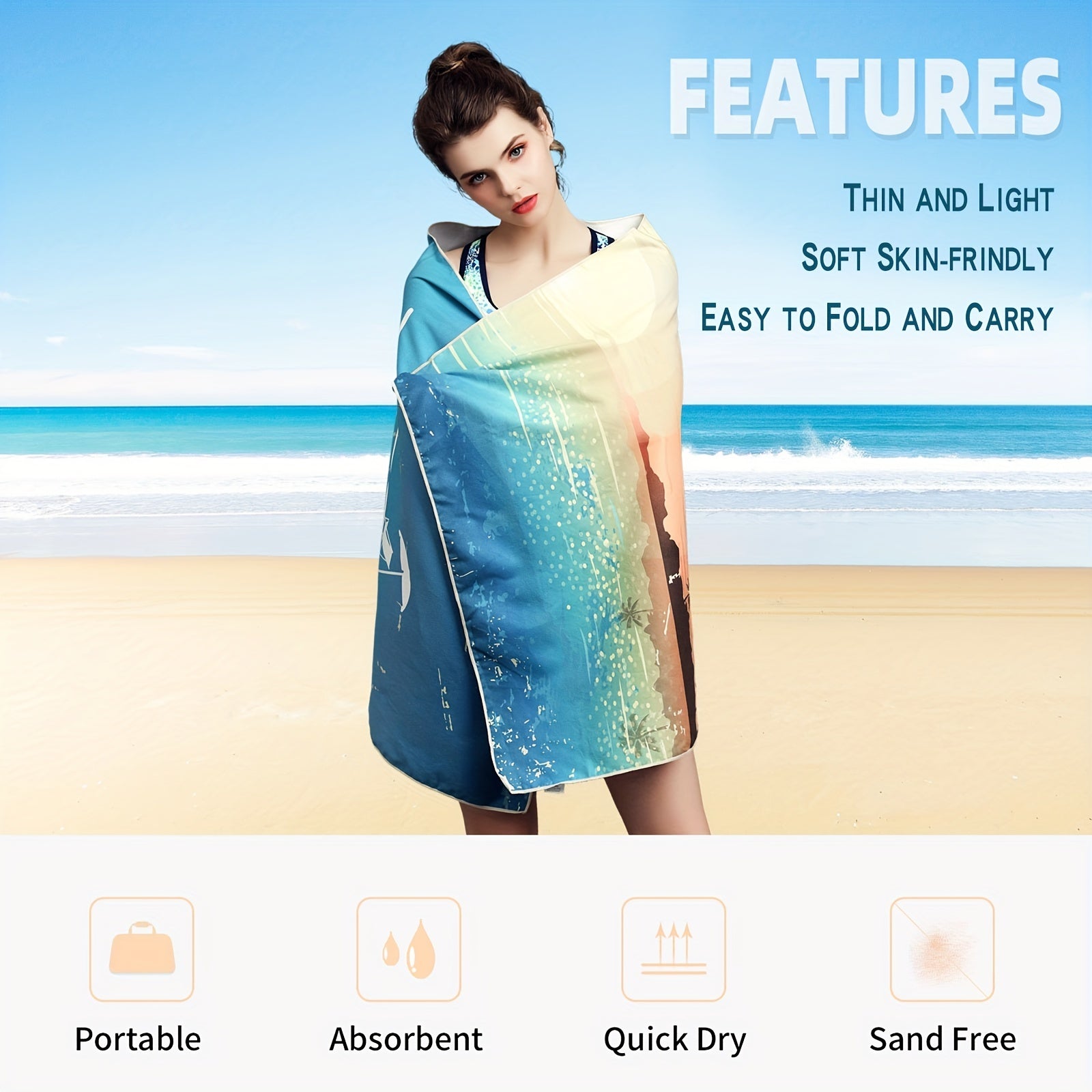 Quick Drying Microfiber Beach Towel Lightweight Portable Towel for Sports Travel