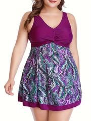 Ethnic Style Tankini Set Women's Plus Contrast Graphic Print Twist