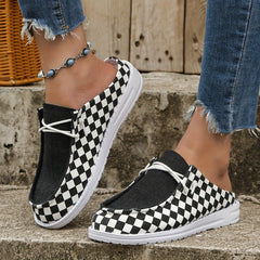Women's Plaid Walking Shoes Lightweight Low Top Sport Flat Shoes