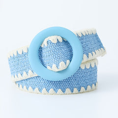 Candy Woven Belt Round Buckle Dress Belt Stylish Casual Straw Waist Belts