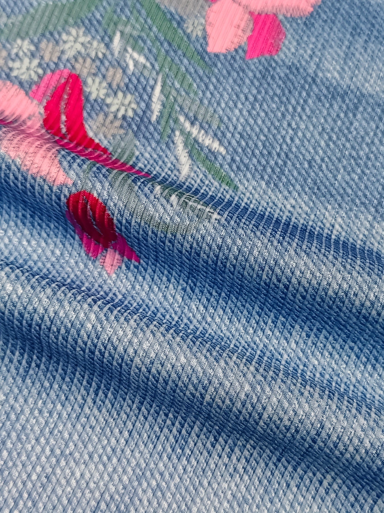 Denim & Floral Print High Rise Skinny Shorts