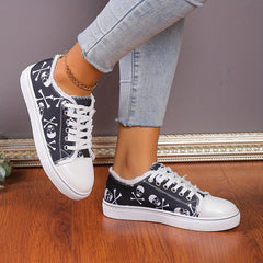 Women's Skull Print Sneakers Lace Up Outdoor Shoes Lightweight Halloween Shoes