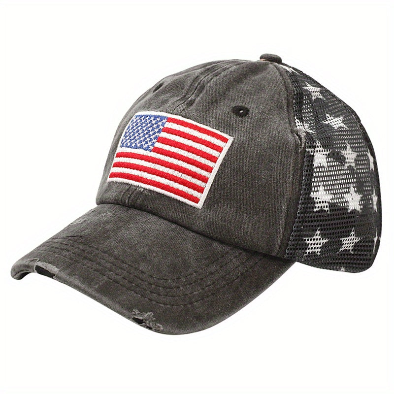 Unisex Adjustable Breathable Mesh Baseball Cap with US Flat Embroidery