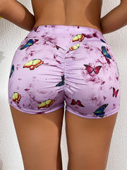 Butterfly Print Lounge Bottoms Elastic Waistband Shorts Womens Loungewear