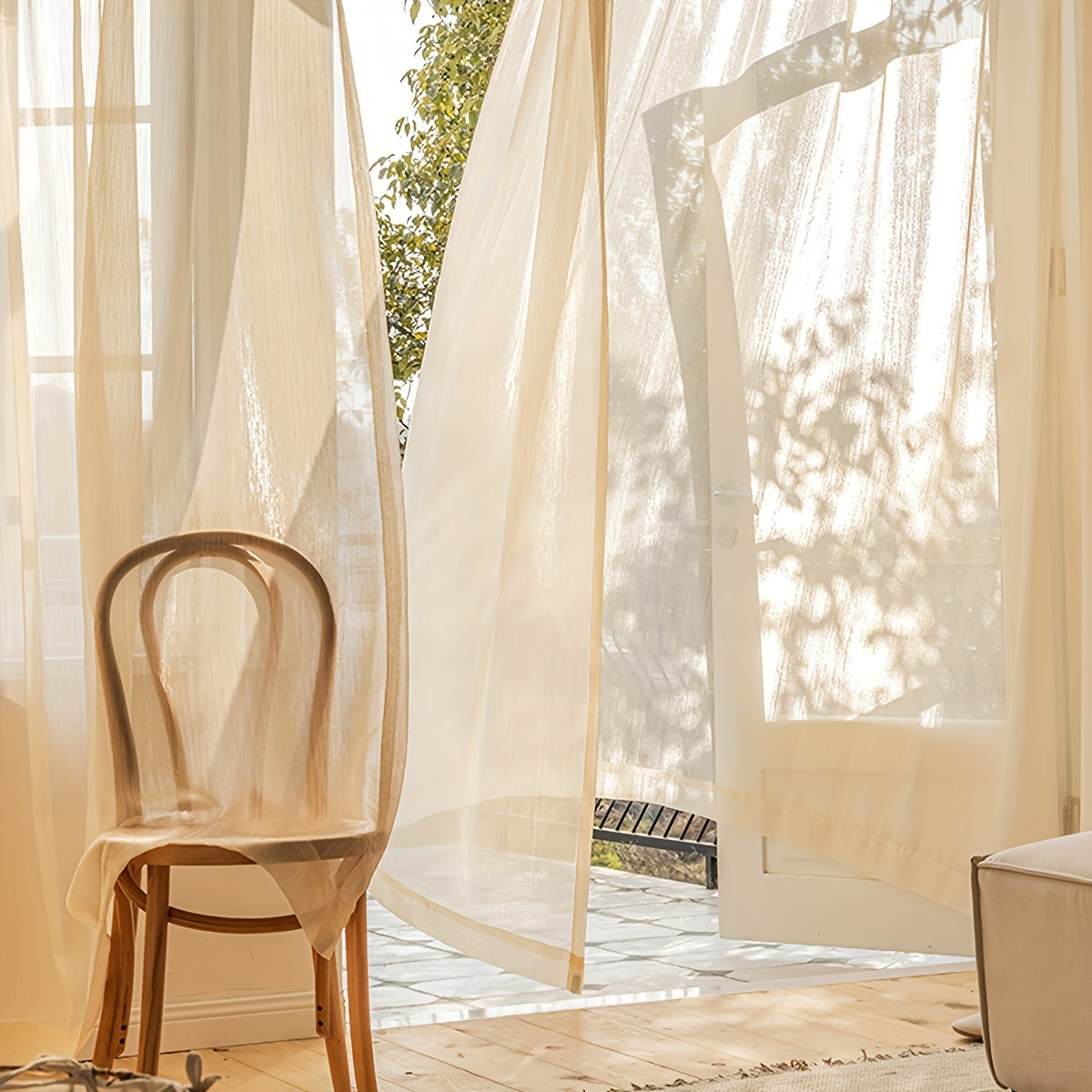 Solid French Sheer Curtain Rod Pocket Curtain for Home Decor