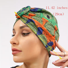 Boho Print Turban Cap Twist Pleated Head Wrap Elastic Head Scarf