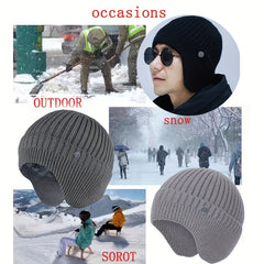 Winter Velvet Knit Hat With Earflap Skull Warm Cap Beanie Hat
