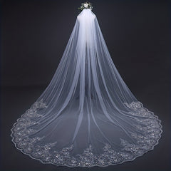 Long Lace Edge Veil Cathedral Style Bridal Hair Accessories