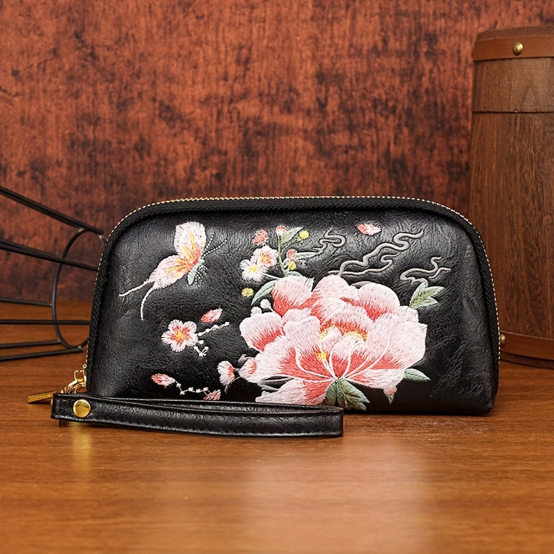 Floral Clutch Wallet Stylish Zipper Handbag Pink Green Everyday Wal