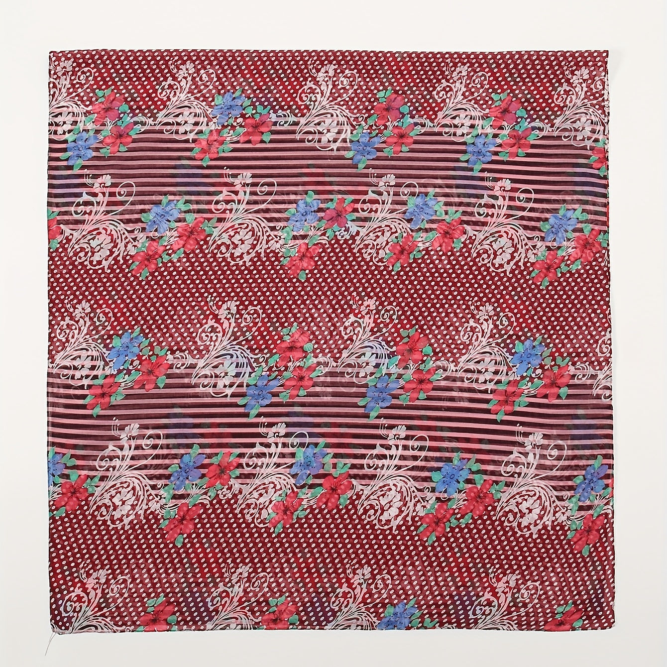 Dot Flower Print Red Scarf Classic Boho Striped Shawl