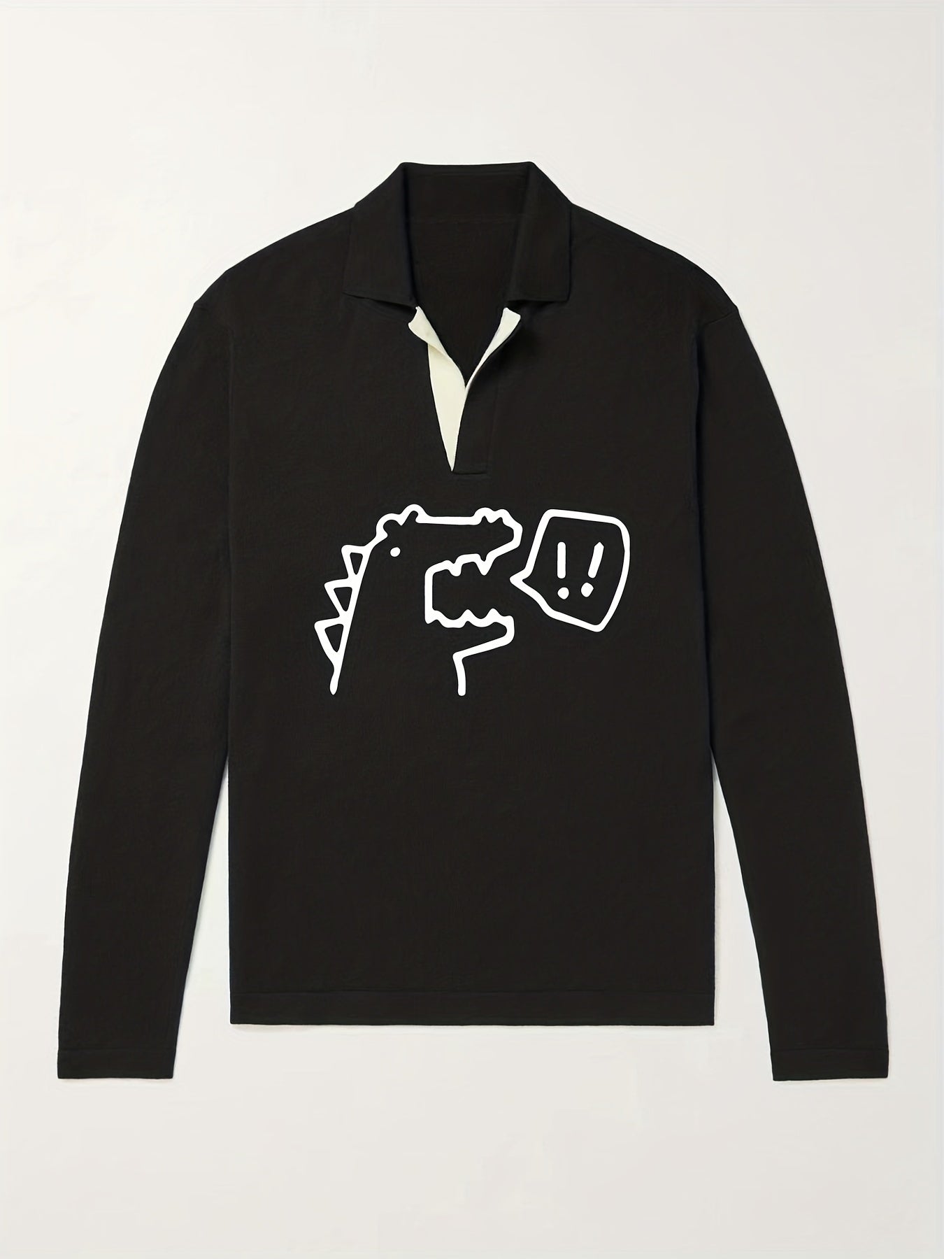 Dino Pattern Knit Polo Shirt Men's Casual Sweater