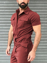 Men's Full Zip Overalls Streetwear Short Sleeve Jumpsuit