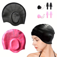 2pcs Waterproof Silicone Swimming Caps for Adults