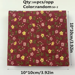 100pcs Dark Printed Quilted Fabric Bundle DIY Sewing Crafts 50 Colors 2pcs