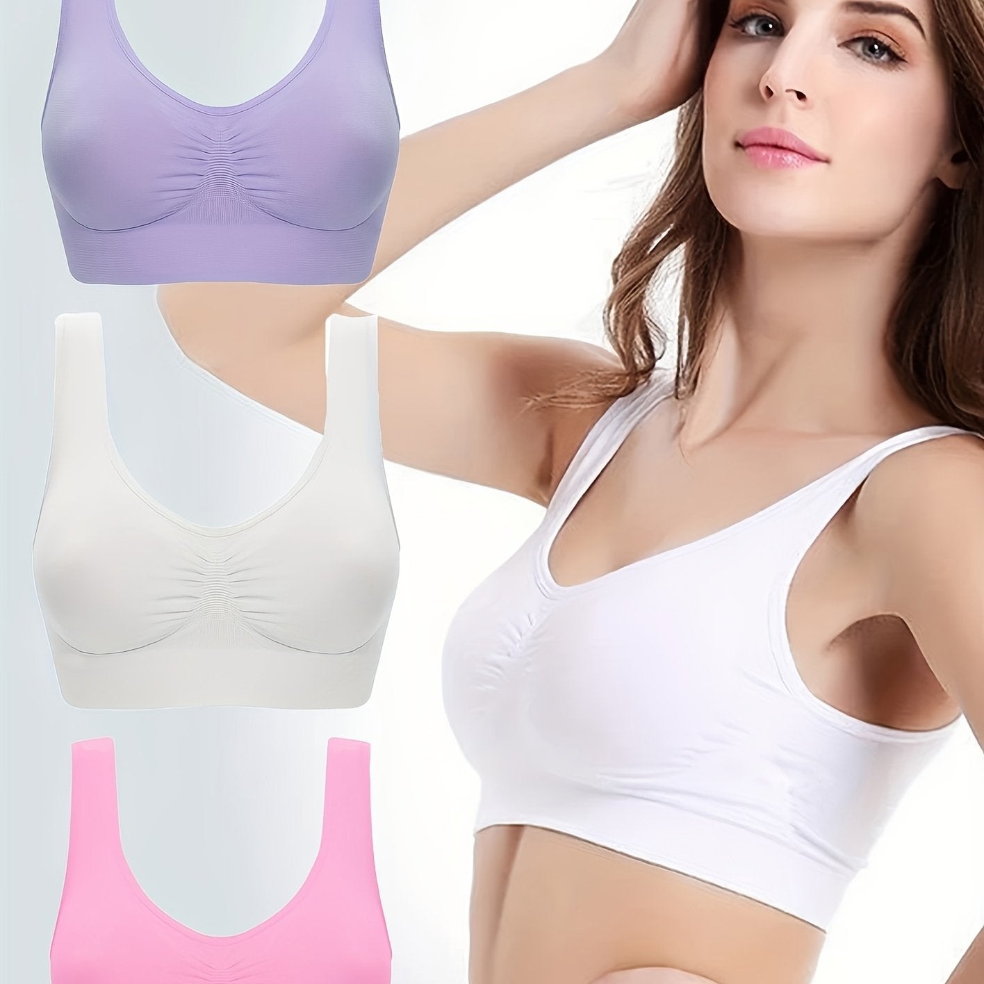 3pcs Wireless Sports Bras Comfy & Breathable Running Workout Tank Bra