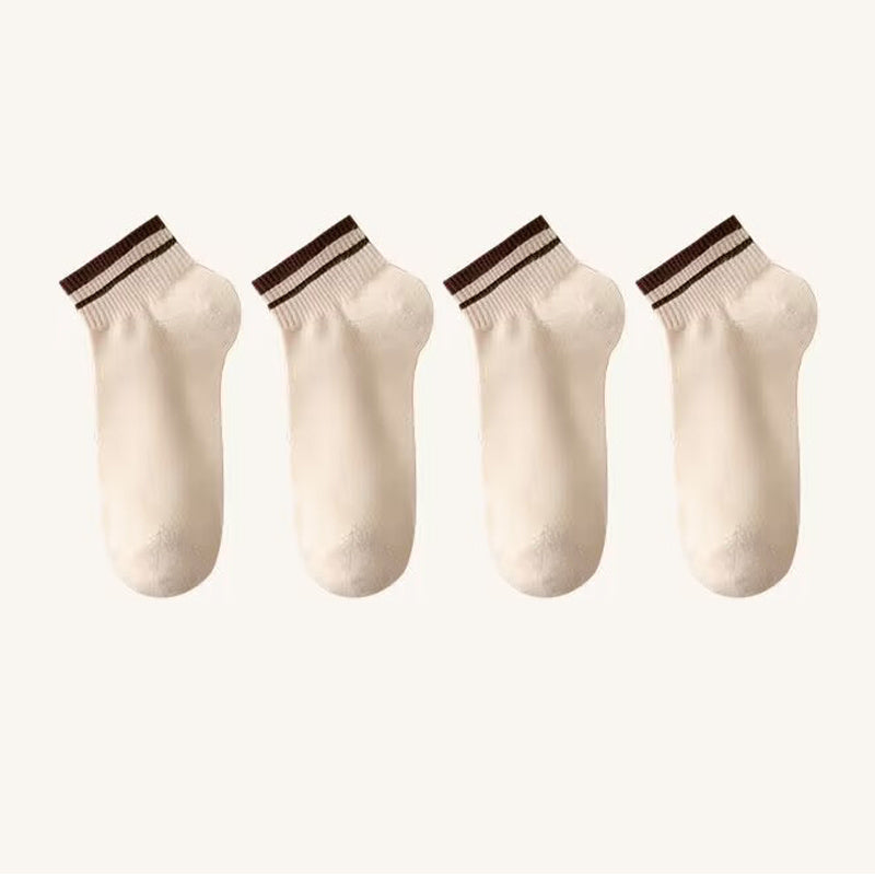 4 Pairs Striped Shorts Socks Pack Women's Stockings