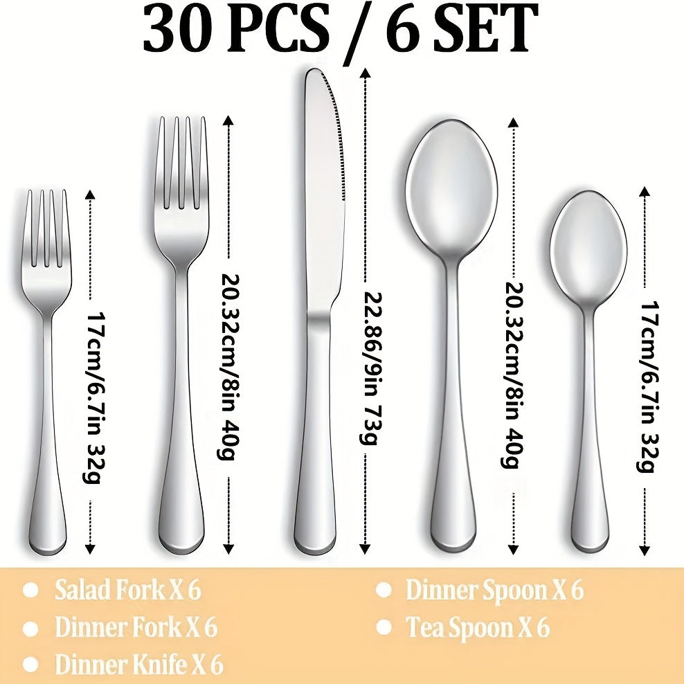 30pcs Stainless Steel Cutlery Set Mirror Polished & Dishwasher Safe