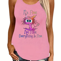 Cartoon Cat Print Tank Top for Women